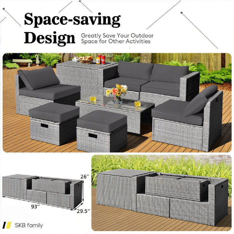 8 Pieces Patio Rattan Furniture Set With Storage Waterproof Cover And Cushion 240515-229242