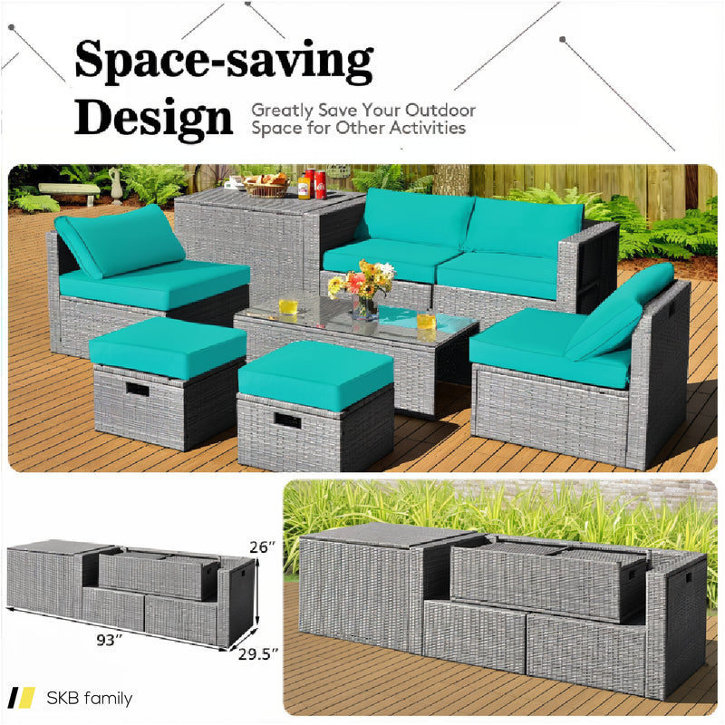 8 Pieces Patio Rattan Furniture Set With Storage Waterproof Cover And Cushion 240515-229242