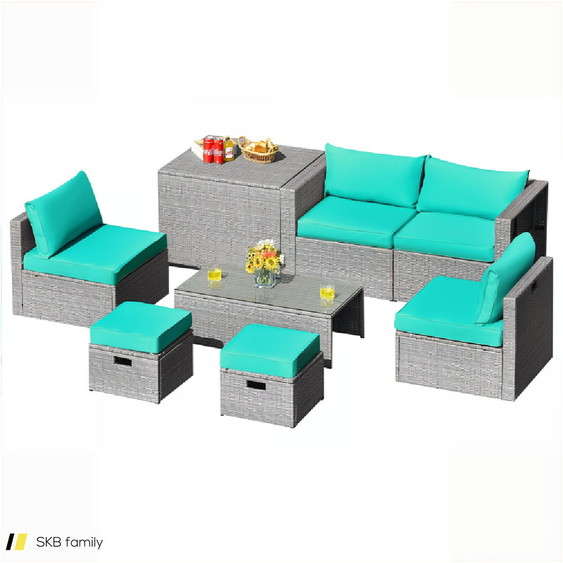 8 Pieces Patio Rattan Furniture Set With Storage Waterproof Cover And Cushion 240515-229242