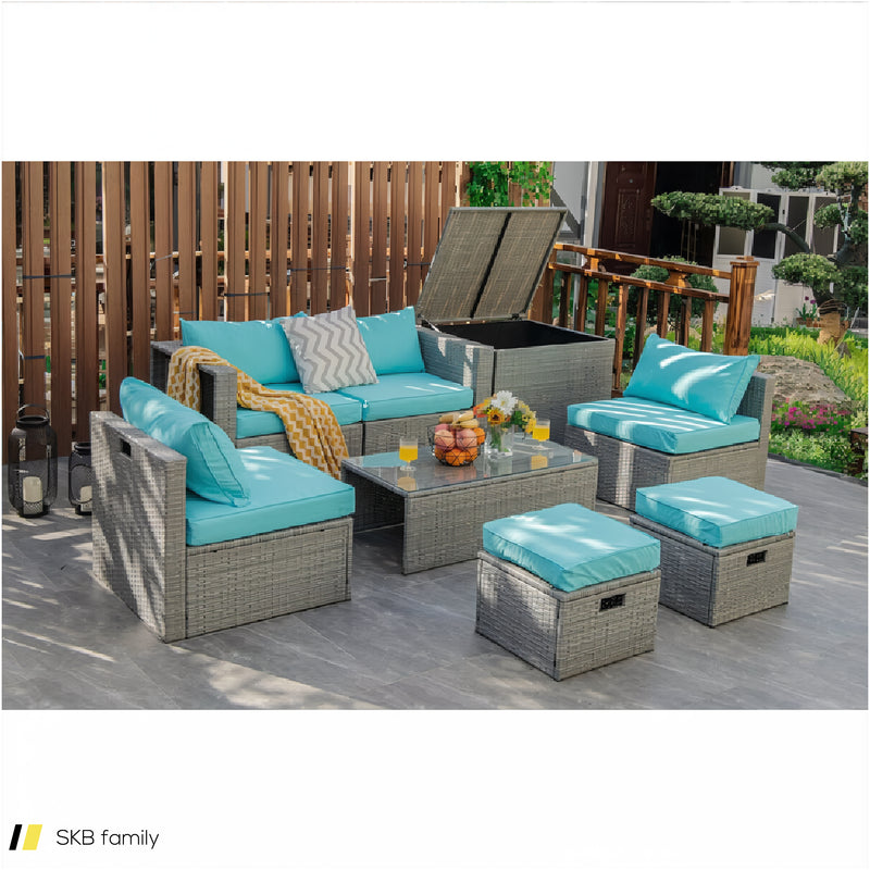 8 Pieces Patio Rattan Furniture Set With Storage Waterproof Cover And Cushion 240515-229242