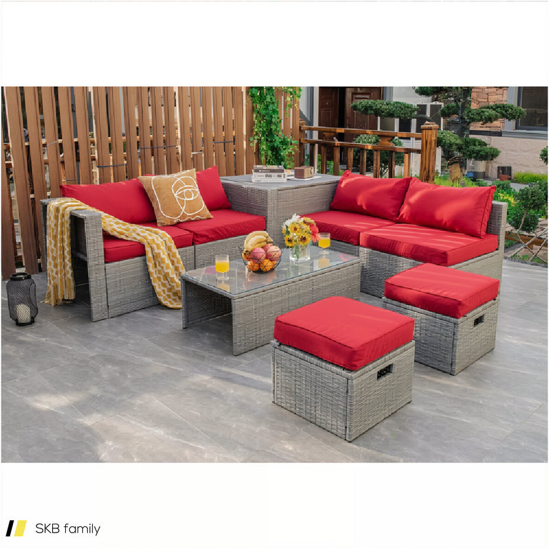 8 Pieces Patio Rattan Furniture Set With Storage Waterproof Cover And Cushion 240515-229242