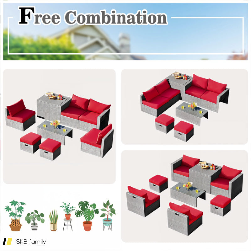 8 Pieces Patio Rattan Furniture Set With Storage Waterproof Cover And Cushion 240515-229242