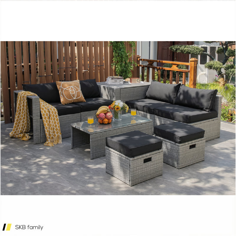 8 Pieces Patio Rattan Furniture Set With Storage Waterproof Cover And Cushion 240515-229242