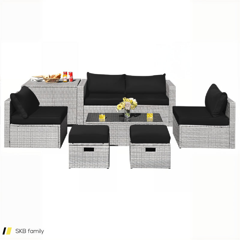 8 Pieces Patio Rattan Furniture Set With Storage Waterproof Cover And Cushion 240515-229242