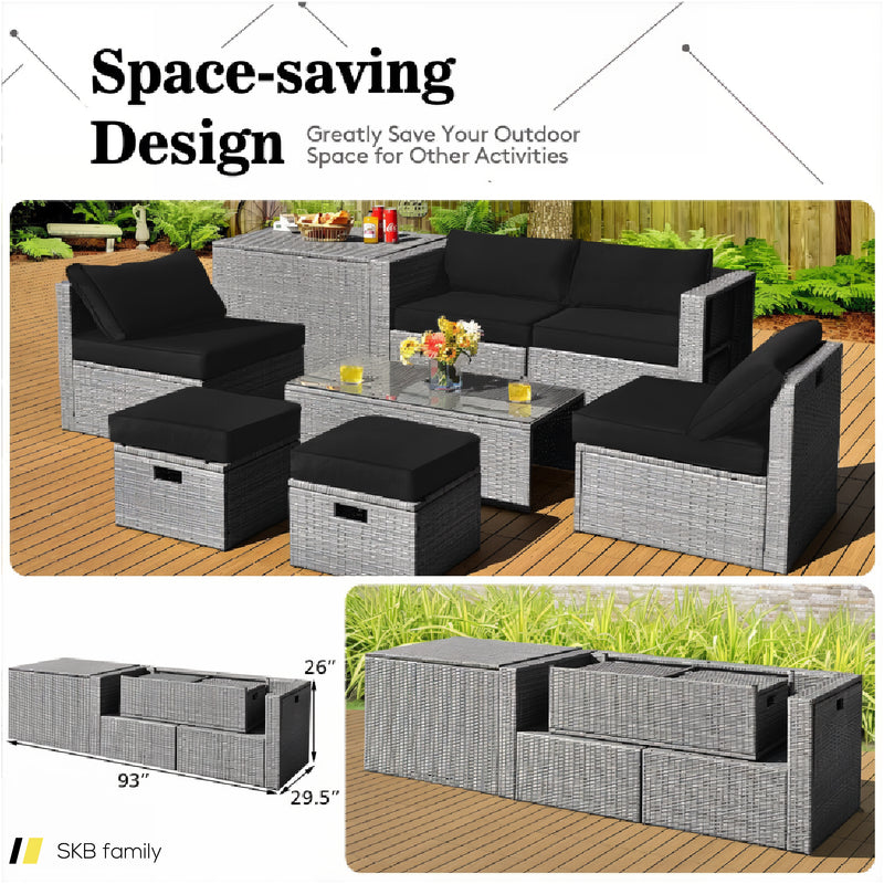 8 Pieces Patio Rattan Furniture Set With Storage Waterproof Cover And Cushion 240515-229242