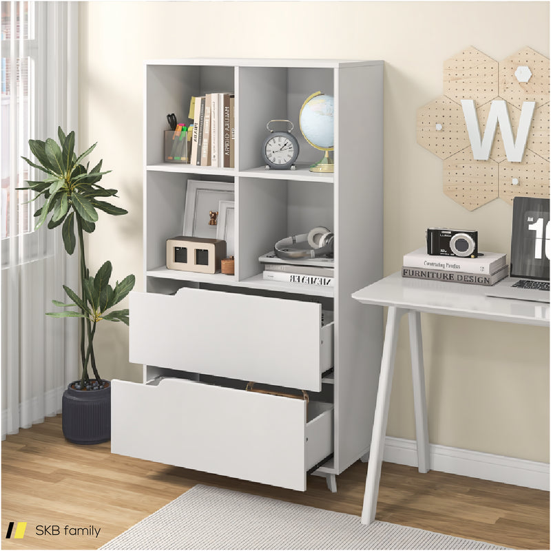 4-Tier Open Bookcase With 2 Drawers And 4 Storage Cubes 240515-229244