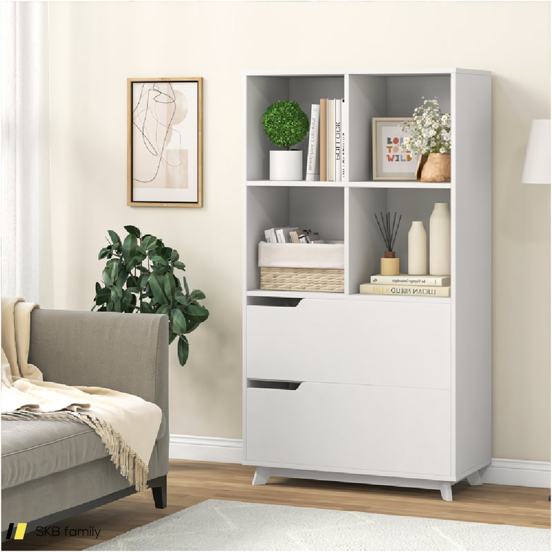 4-Tier Open Bookcase With 2 Drawers And 4 Storage Cubes 240515-229244