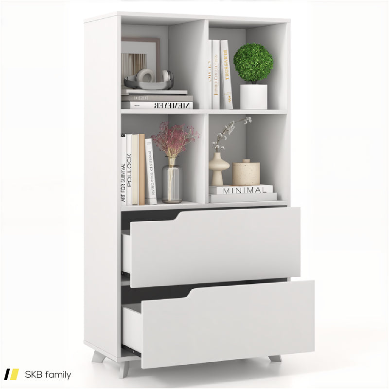 4-Tier Open Bookcase With 2 Drawers And 4 Storage Cubes 240515-229244