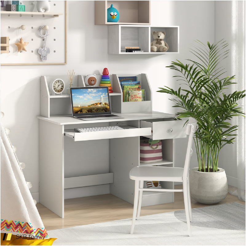 Kids Study Desk Children Writing Table With Hutch Drawer Shelves And Keyboard Tray 240515-229248