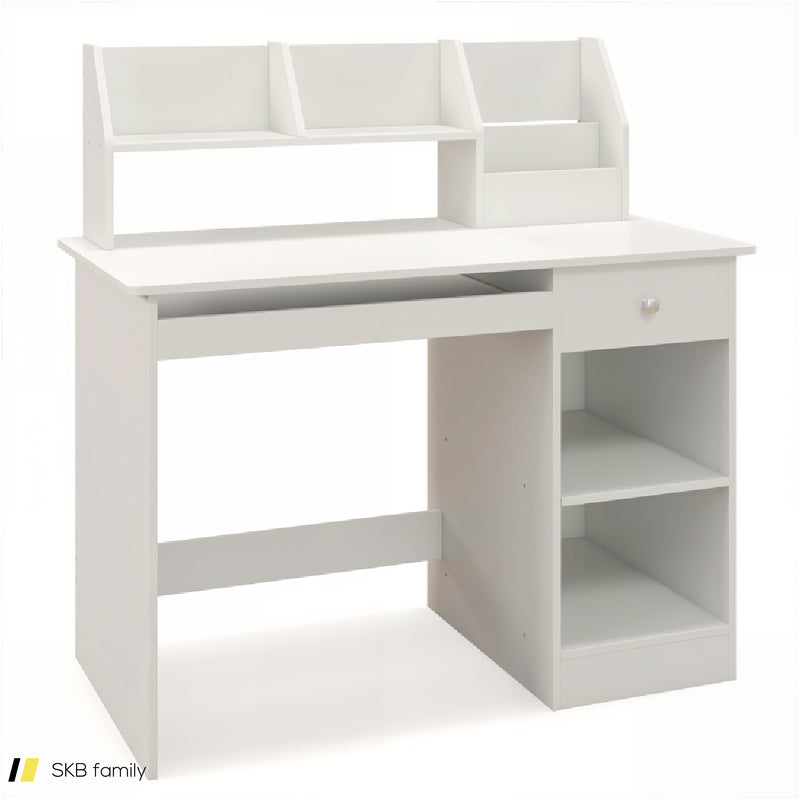 Kids Study Desk Children Writing Table With Hutch Drawer Shelves And Keyboard Tray 240515-229248