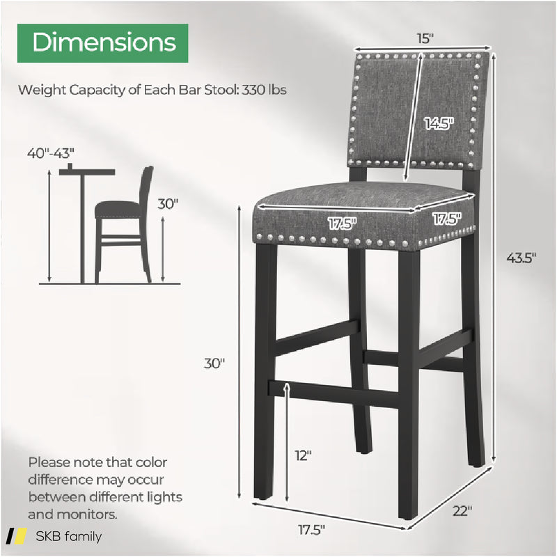 38.5/43.5 Inch Set Of 2 Counter Height Chairs With Solid Rubber Wood Frame 240515-229249