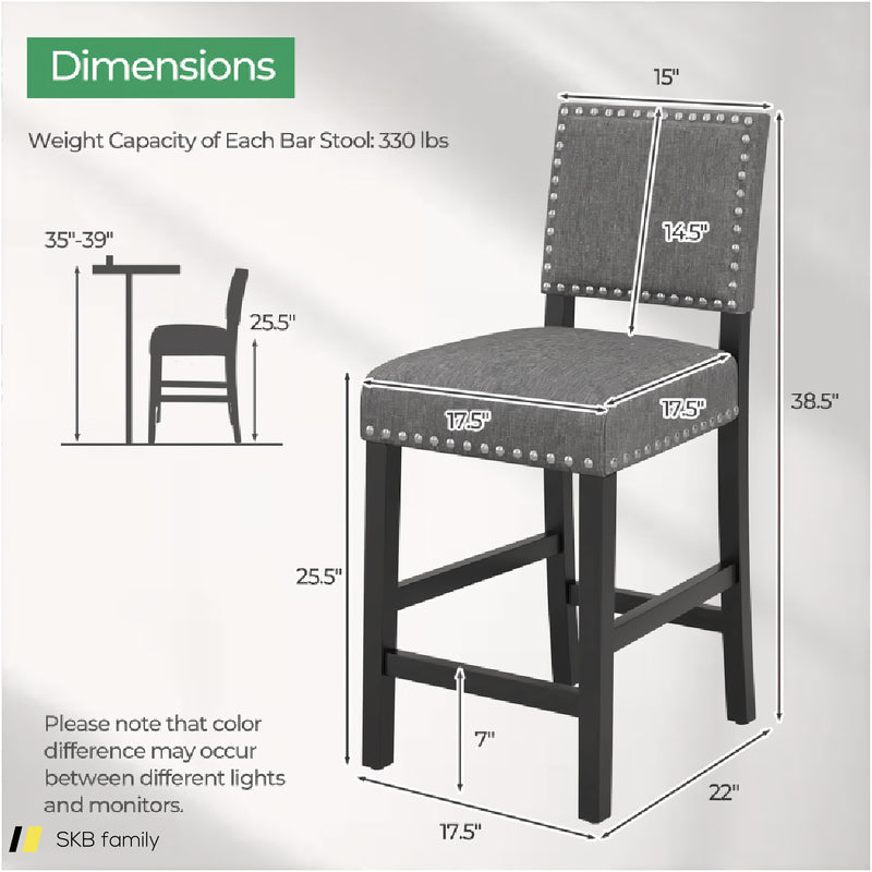 38.5/43.5 Inch Set Of 2 Counter Height Chairs With Solid Rubber Wood Frame 240515-229249