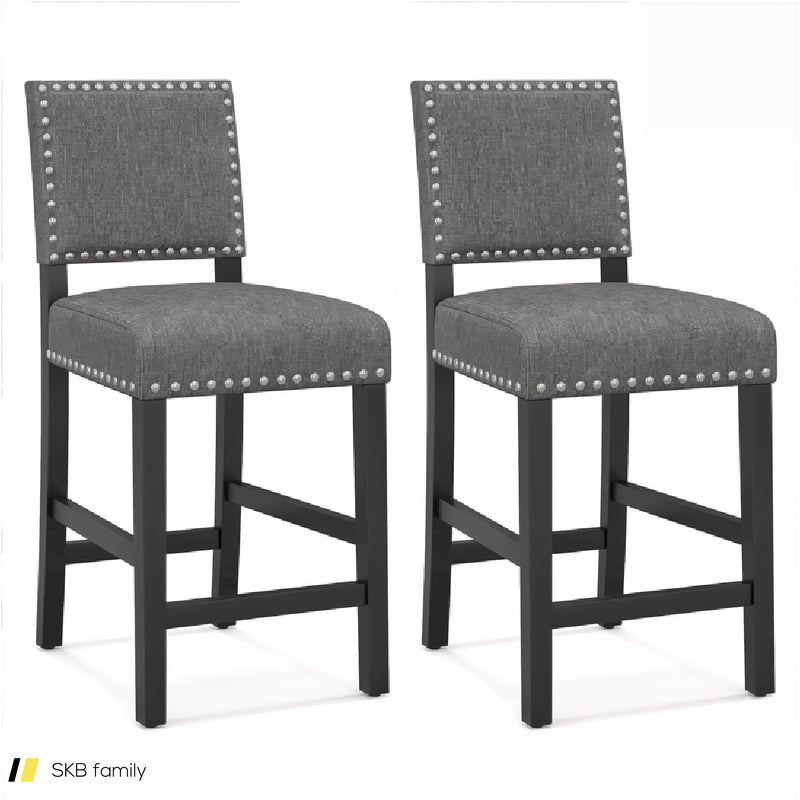 38.5/43.5 Inch Set Of 2 Counter Height Chairs With Solid Rubber Wood Frame 240515-229249