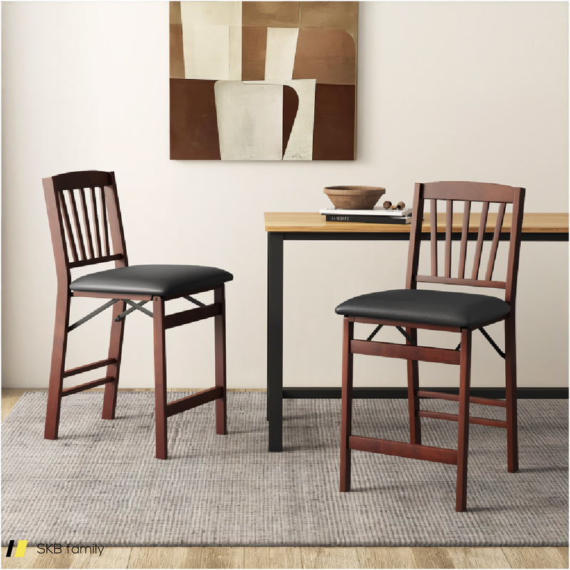 Set Of 2 Counter Height Chairs Folding Kitchen Island Stool With Padded Seat 240515-229250