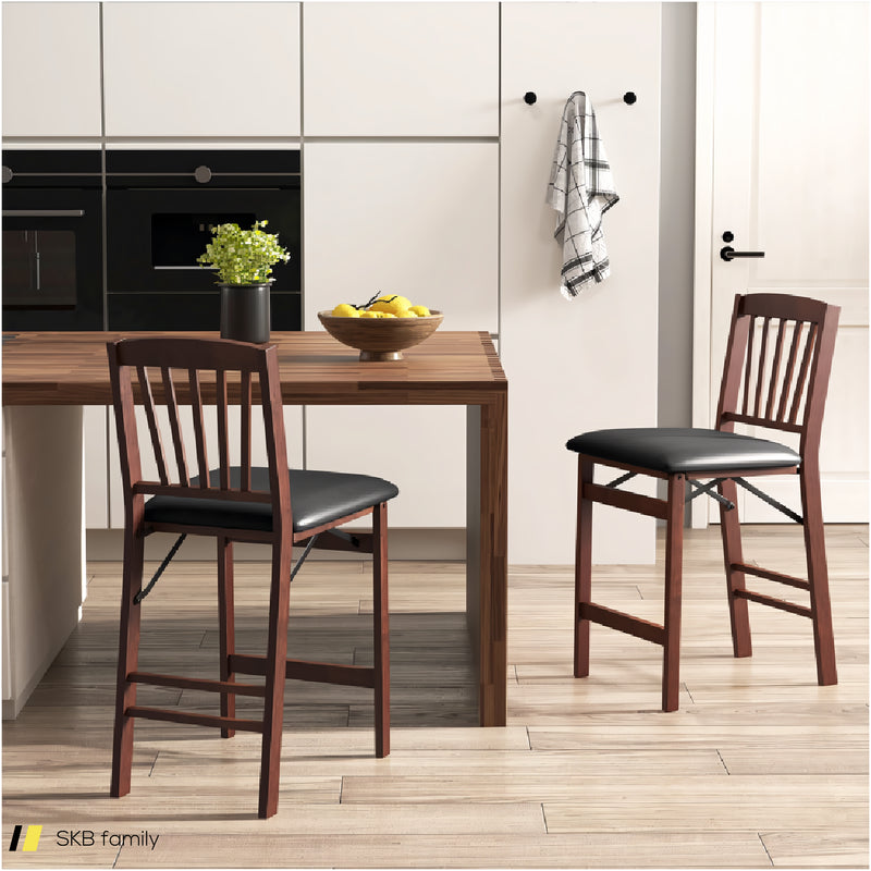 Set Of 2 Counter Height Chairs Folding Kitchen Island Stool With Padded Seat 240515-229250