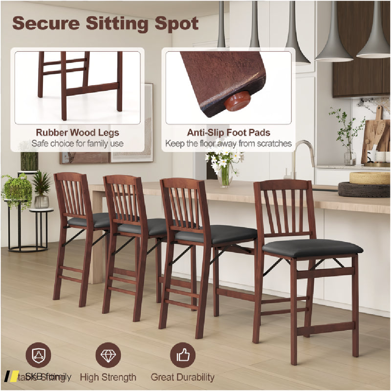 Set Of 2 Counter Height Chairs Folding Kitchen Island Stool With Padded Seat 240515-229250