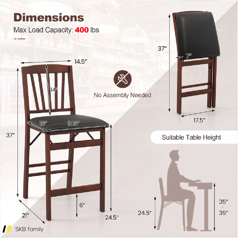 Set Of 2 Counter Height Chairs Folding Kitchen Island Stool With Padded Seat 240515-229250