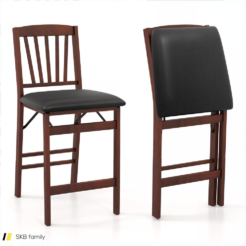 Set Of 2 Counter Height Chairs Folding Kitchen Island Stool With Padded Seat 240515-229250