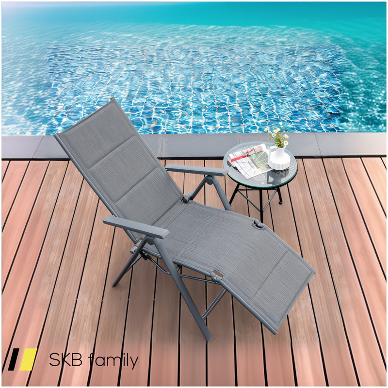 Aluminum Frame Adjustable Outdoor Foldable Reclining Padded Chair 240615-229257