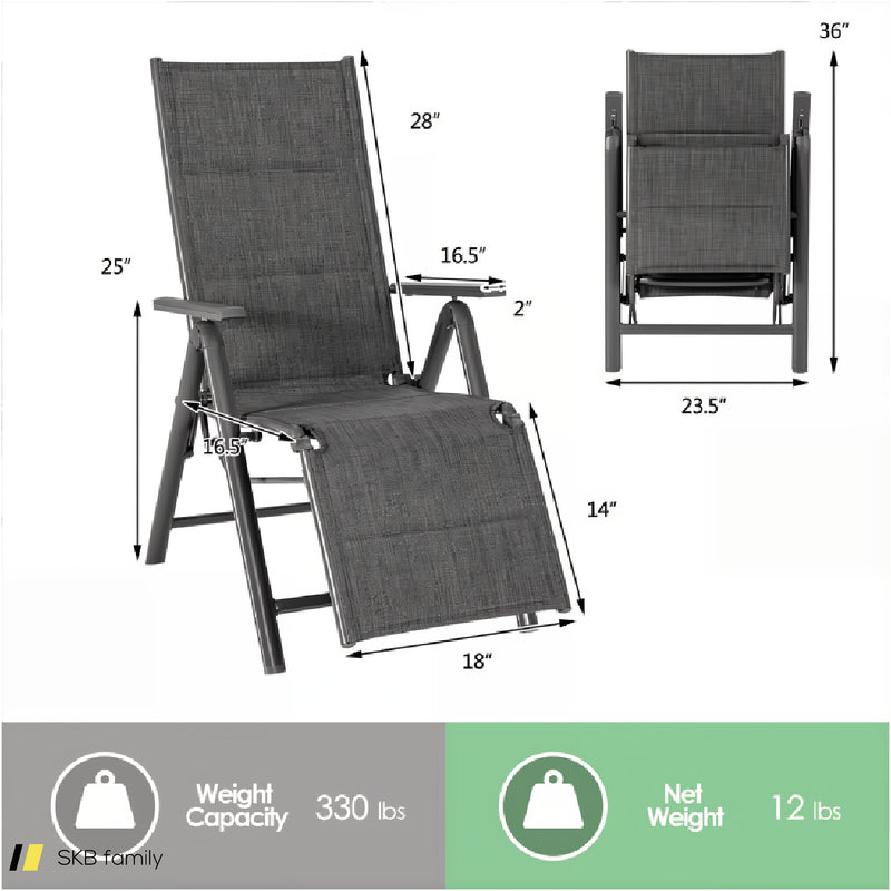 Aluminum Frame Adjustable Outdoor Foldable Reclining Padded Chair 240615-229257