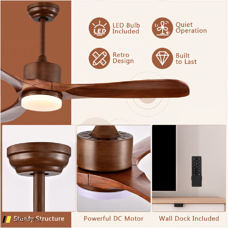 52 Inch Reversible Ceiling Fan With Led Light And Adjustable Temperature 240615-229258