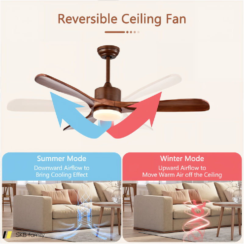 52 Inch Reversible Ceiling Fan With Led Light And Adjustable Temperature 240615-229258