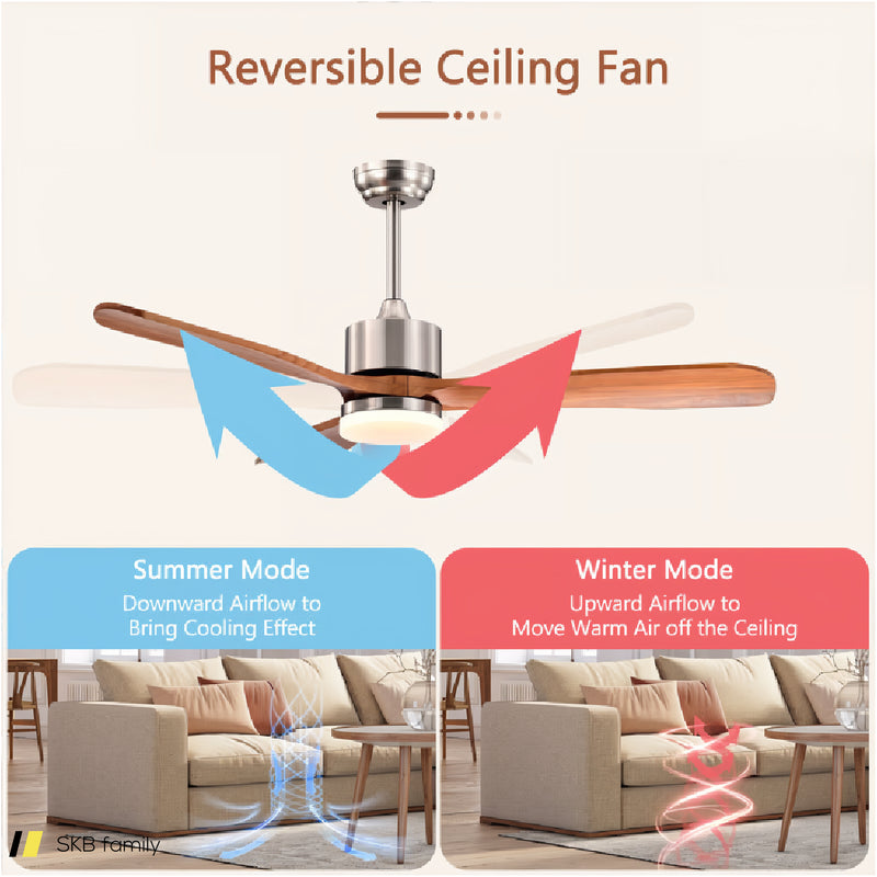 52 Inch Reversible Ceiling Fan With Led Light And Adjustable Temperature 240615-229258