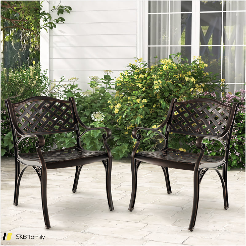 Cast Aluminum Dining Chairs Set Of 2 With Patio Chairs Armrests Flower Pattern 240615-229263