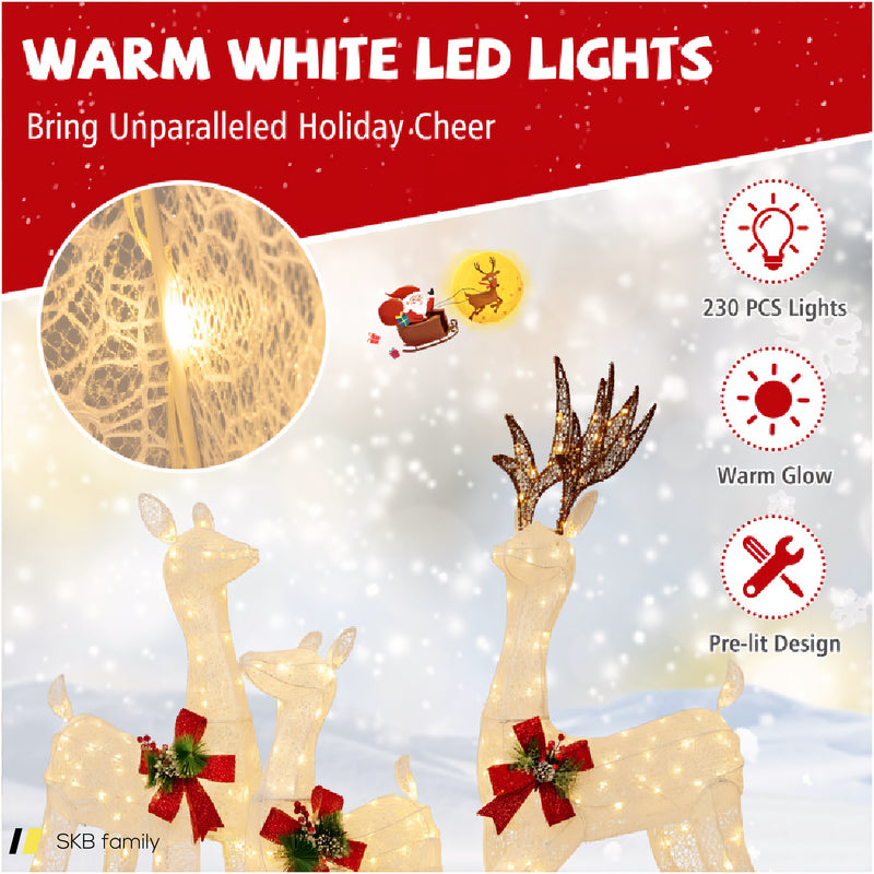 3-Piece Pre-Lit Christmas Reindeer Family With 230 Warm White Led Lights 240615-229265