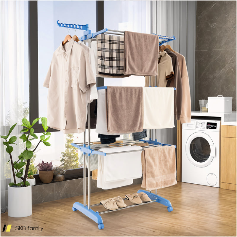 4-Tier Folding Clothes Drying Rack With Rotatable Side Wings 240615-229266