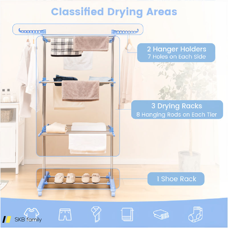 4-Tier Folding Clothes Drying Rack With Rotatable Side Wings 240615-229266