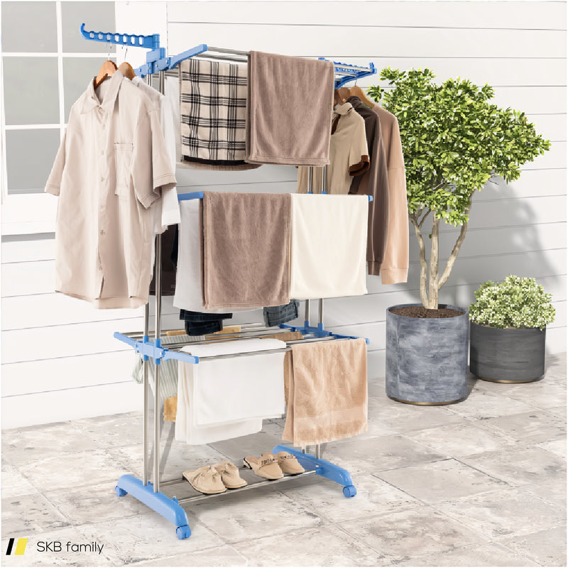 4-Tier Folding Clothes Drying Rack With Rotatable Side Wings 240615-229266