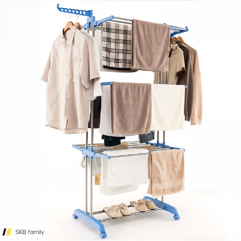 4-Tier Folding Clothes Drying Rack With Rotatable Side Wings 240615-229266