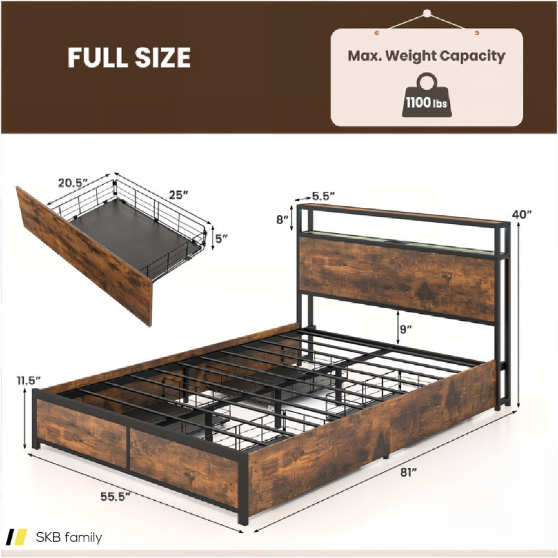 Full/Queen Size Bed Frame With Smart Led Lights And Storage Drawers 240615-229269