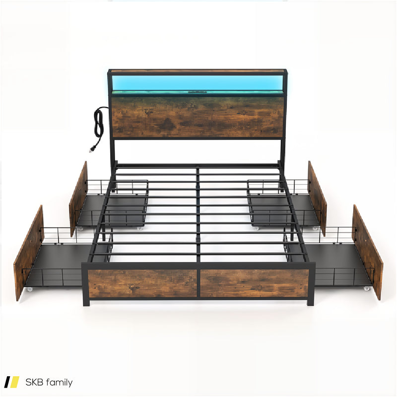 Full/Queen Size Bed Frame With Smart Led Lights And Storage Drawers 240615-229269