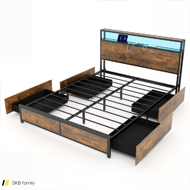 Full/Queen Size Bed Frame With Smart Led Lights And Storage Drawers 240615-229269