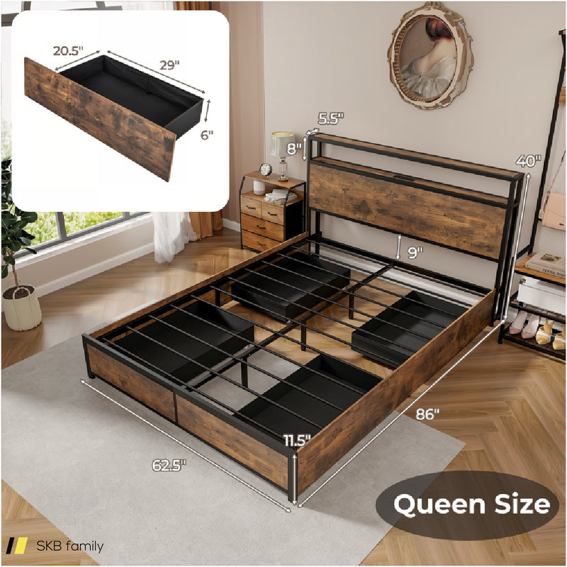 Full/Queen Size Bed Frame With Smart Led Lights And Storage Drawers 240615-229269