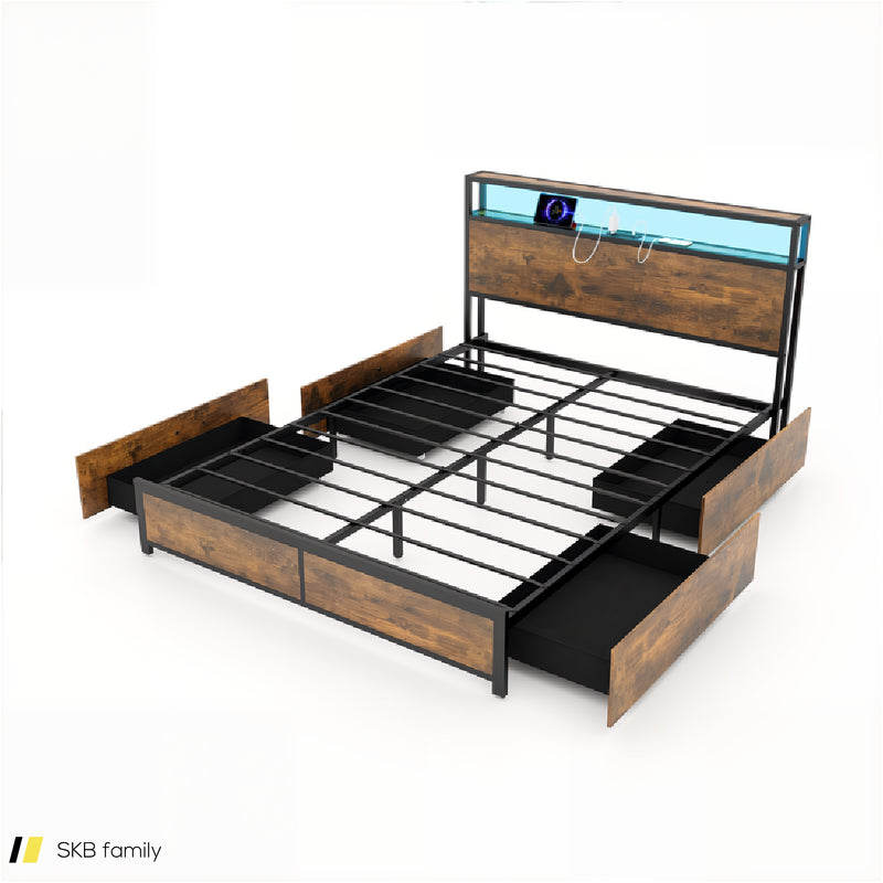 Full/Queen Size Bed Frame With Smart Led Lights And Storage Drawers 240615-229269