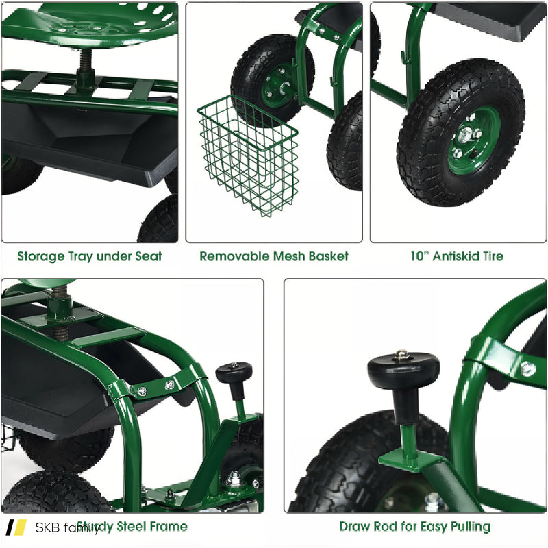 4-Wheel Rolling Garden Cart Work Seat 240615-229271