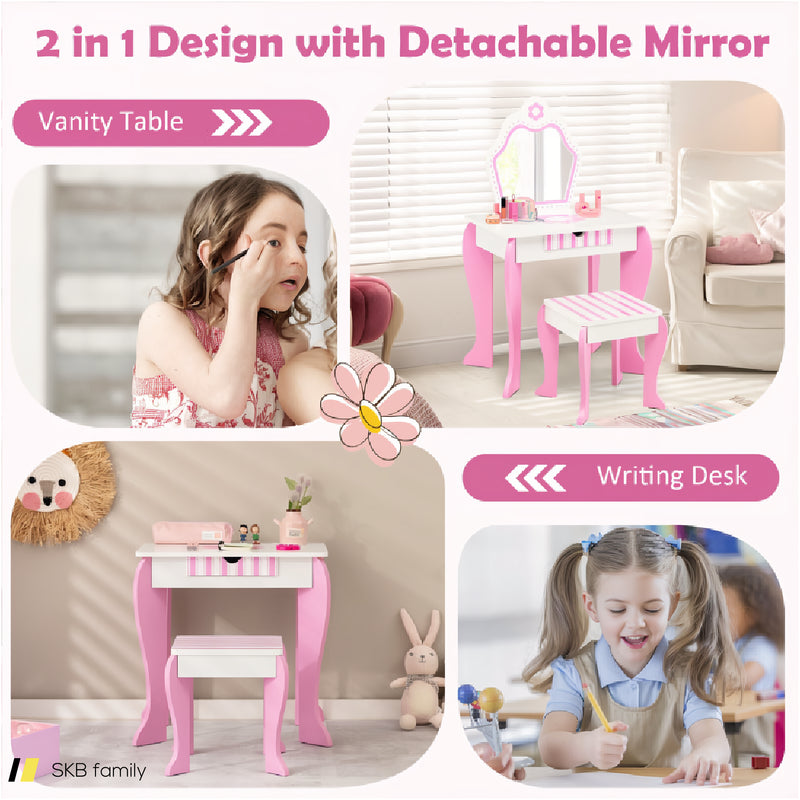 2-In-1 Toddler Vanity Set With Detachable Top And Cute Flower Patterns 240615-229272