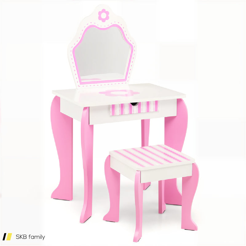 2-In-1 Toddler Vanity Set With Detachable Top And Cute Flower Patterns 240615-229272