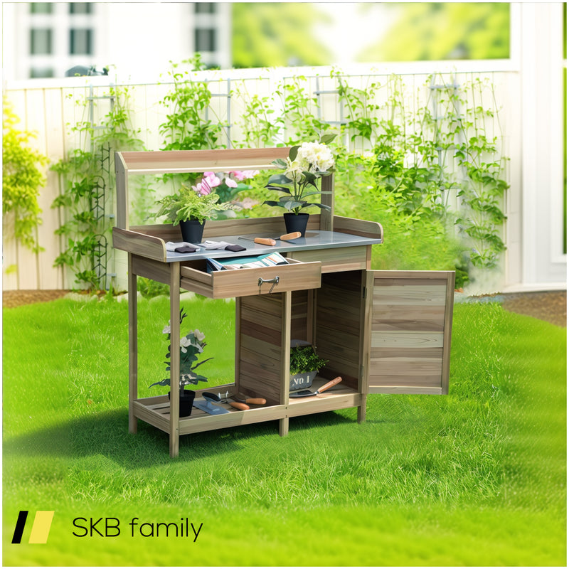 Outdoor Garden Wooden Work Station Potting Bench 240615-229273