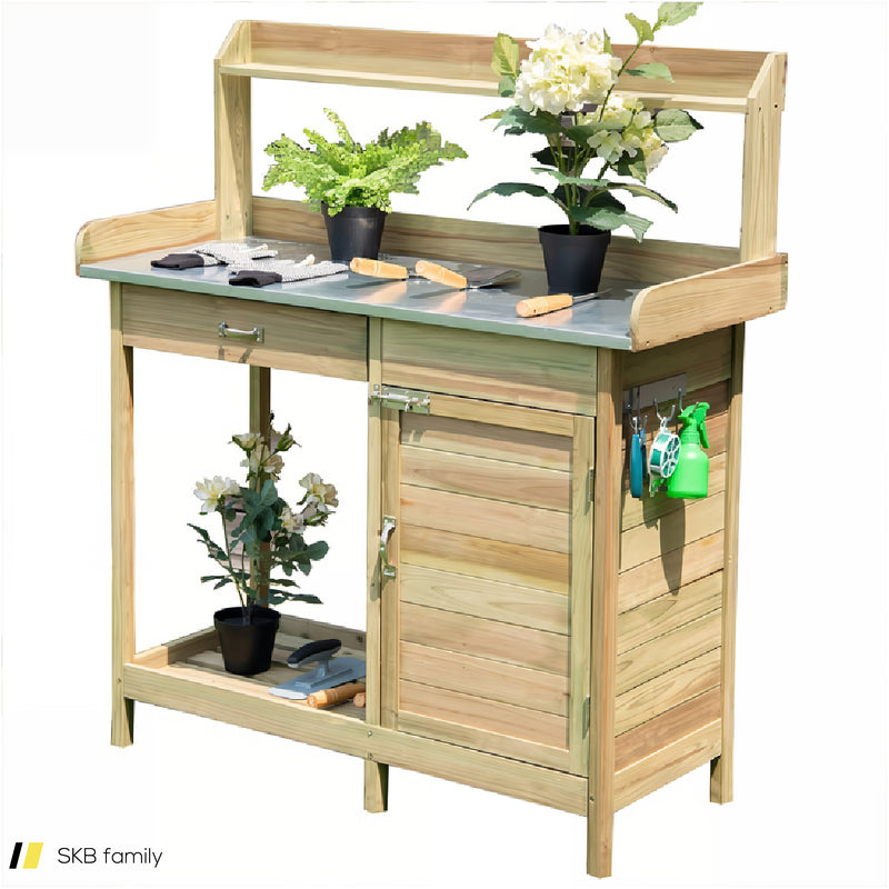 Outdoor Garden Wooden Work Station Potting Bench 240615-229273