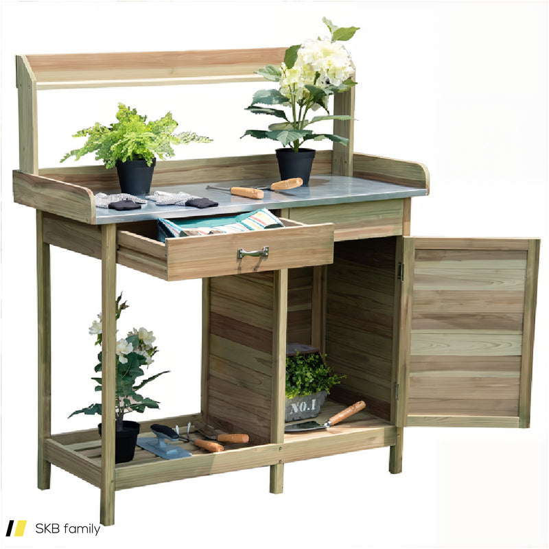 Outdoor Garden Wooden Work Station Potting Bench 240615-229273