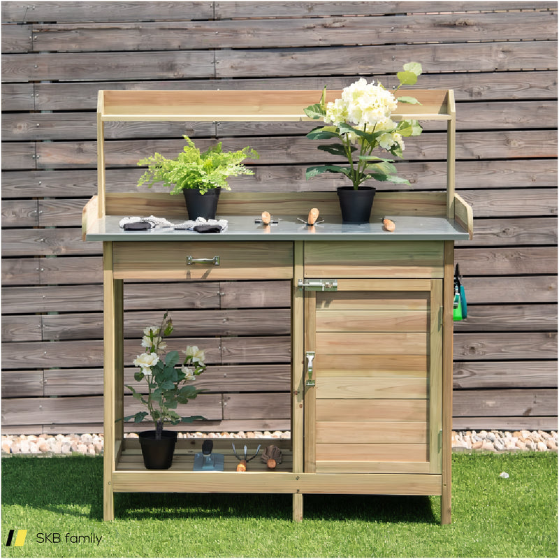 Outdoor Garden Wooden Work Station Potting Bench 240615-229273