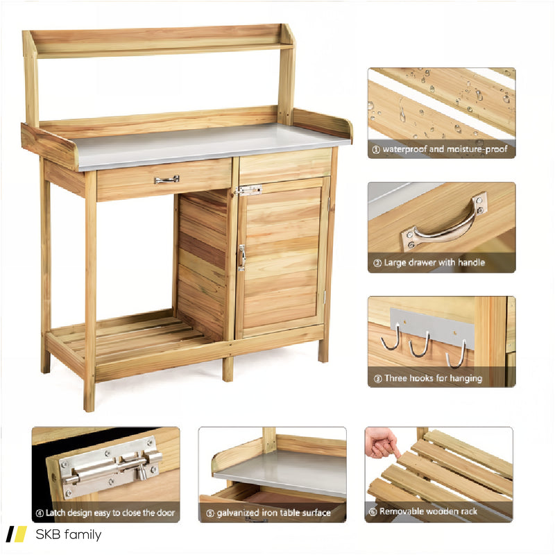 Outdoor Garden Wooden Work Station Potting Bench 240615-229273