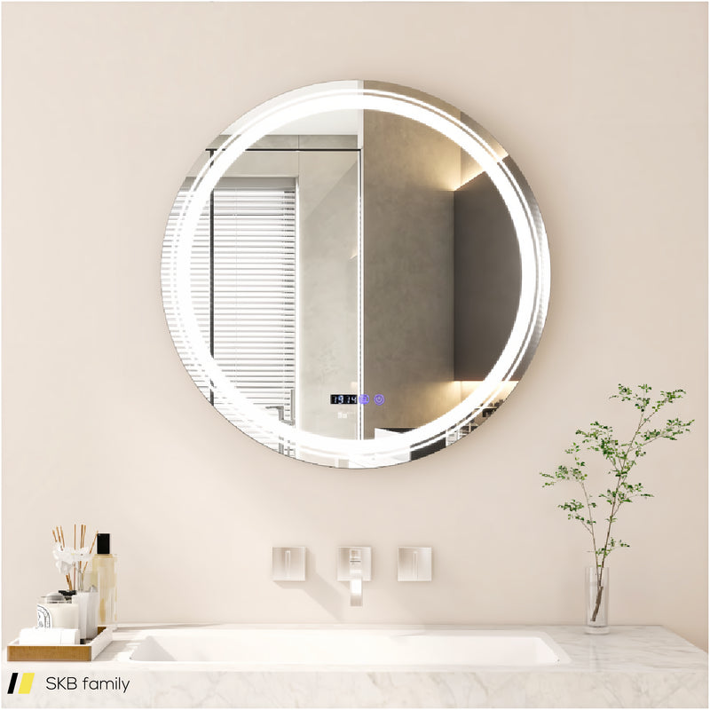 Anti-Fog Round Led Bathroom Mirror With 3 Color Led Lights 240615-229274