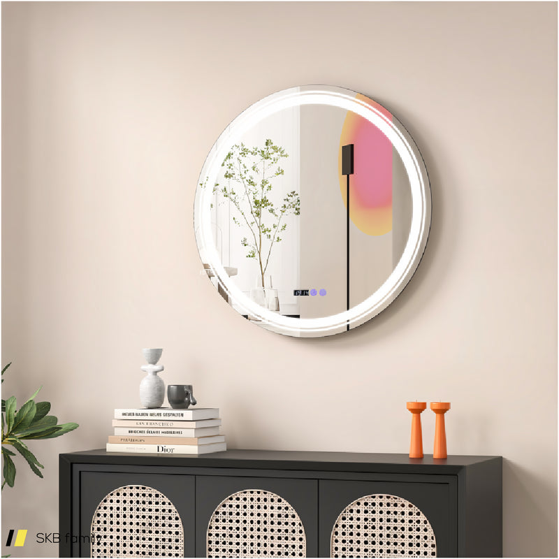 Anti-Fog Round Led Bathroom Mirror With 3 Color Led Lights 240615-229274