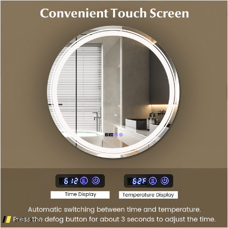 Anti-Fog Round Led Bathroom Mirror With 3 Color Led Lights 240615-229274