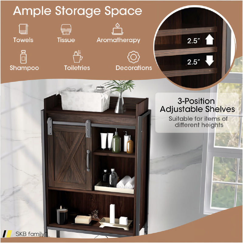 4-Tier Multifunctional Toilet Storage Cabinet With Adjustable Shelf And Sliding Barn Door 240615-229281